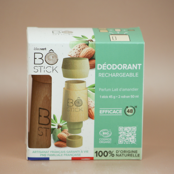 BÔ Nouvelle formule - Duo applicateur en bois et déodorant solide lait d'amandier